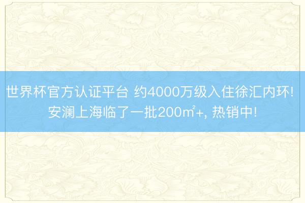 世界杯官方认证平台 约4000万级入住徐汇内环! 安澜上海临了一批200㎡+， 热销中!