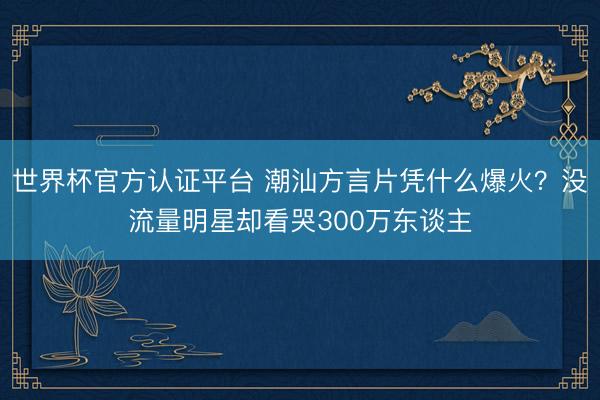 世界杯官方认证平台 潮汕方言片凭什么爆火？没流量明星却看哭300万东谈主